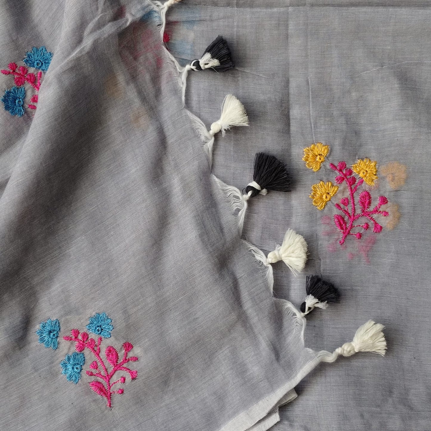 Mul Cotton Embroidery-Sky Blue