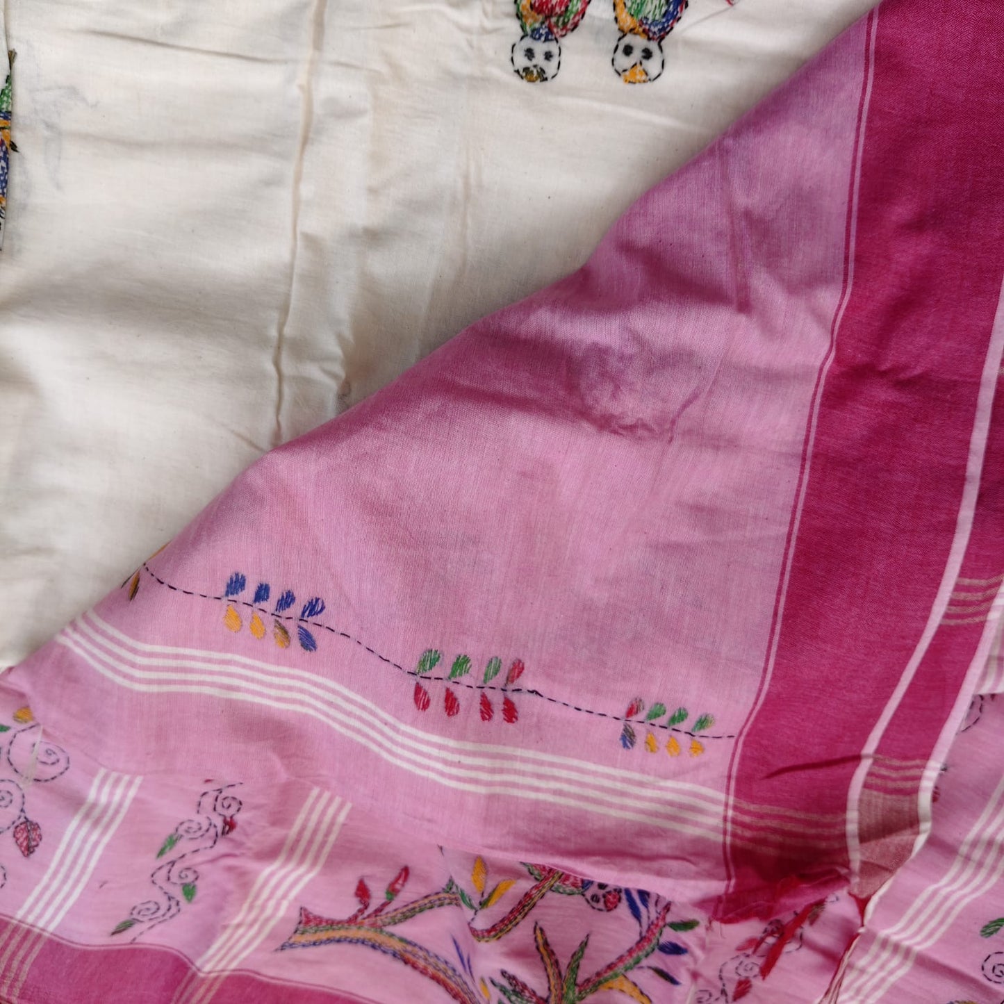 Pure Cotton Katha- White