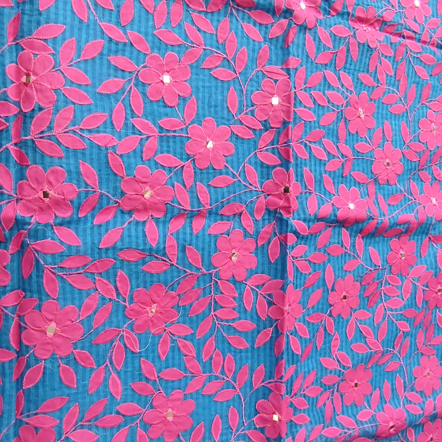 Resham Kota Applique- Blue, Pink