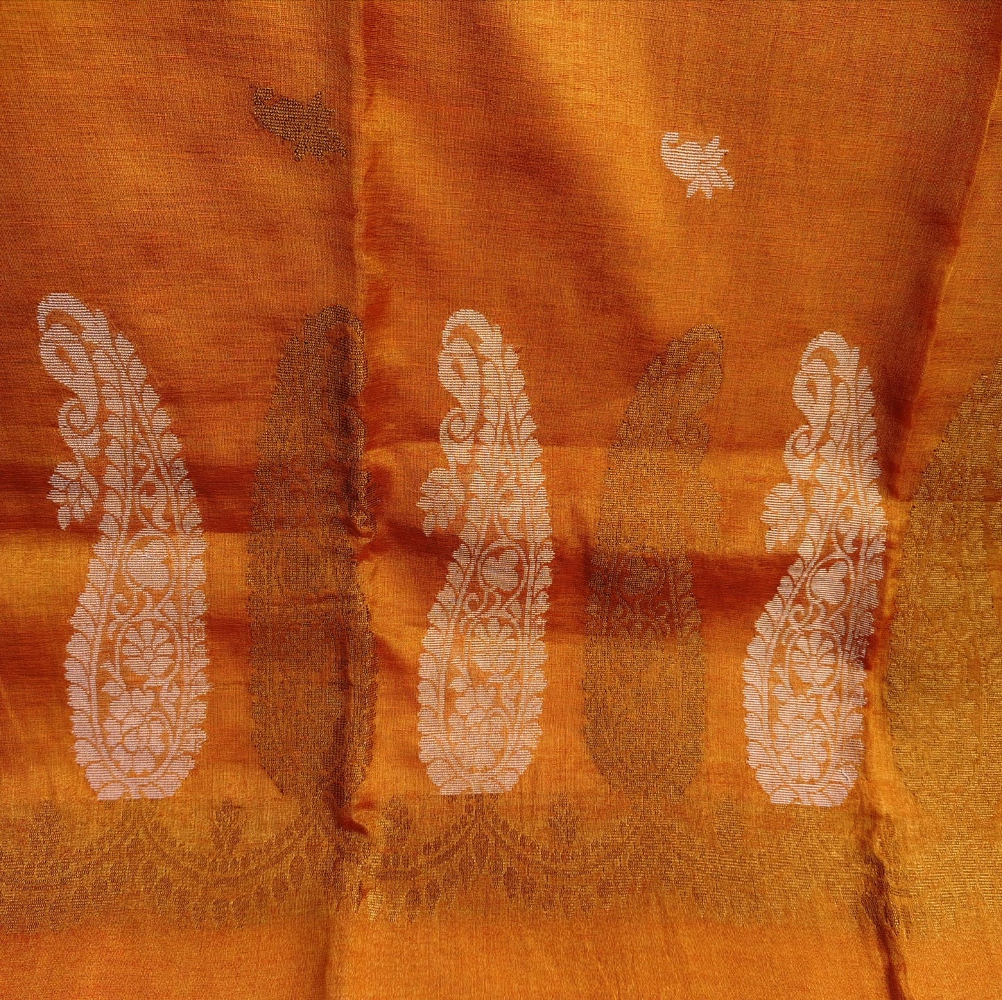 Pure Tissue Linen Banarasi, Rust