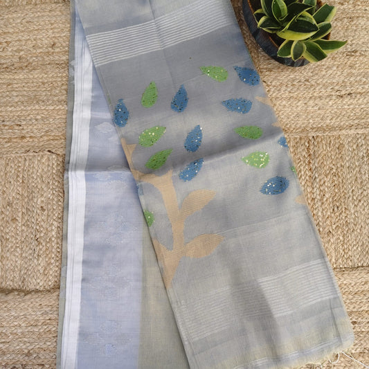 Tissue Muslin Jamdani-Gray