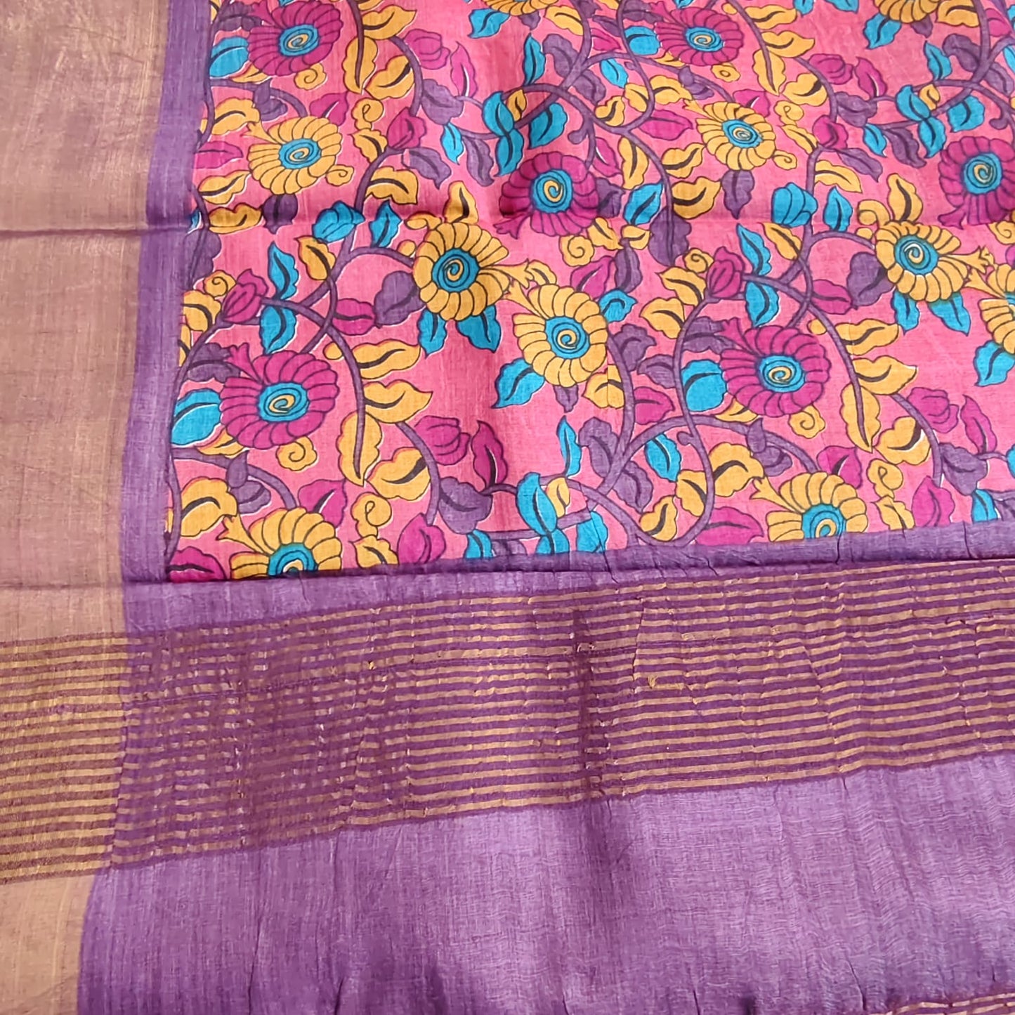 Pure Tussar Silk- Pink and Purple