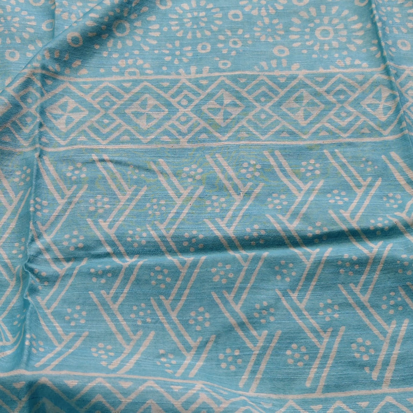 Block Print Chanderi Cotton -Firozi Blue