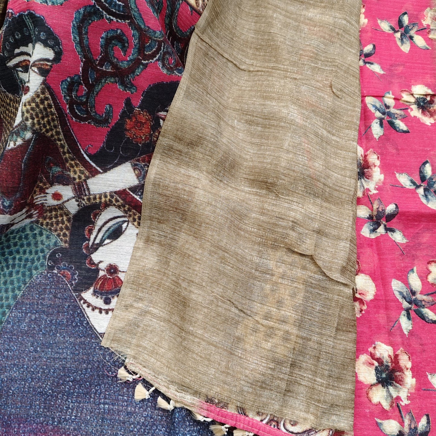 Jute Cotton-Floral pink