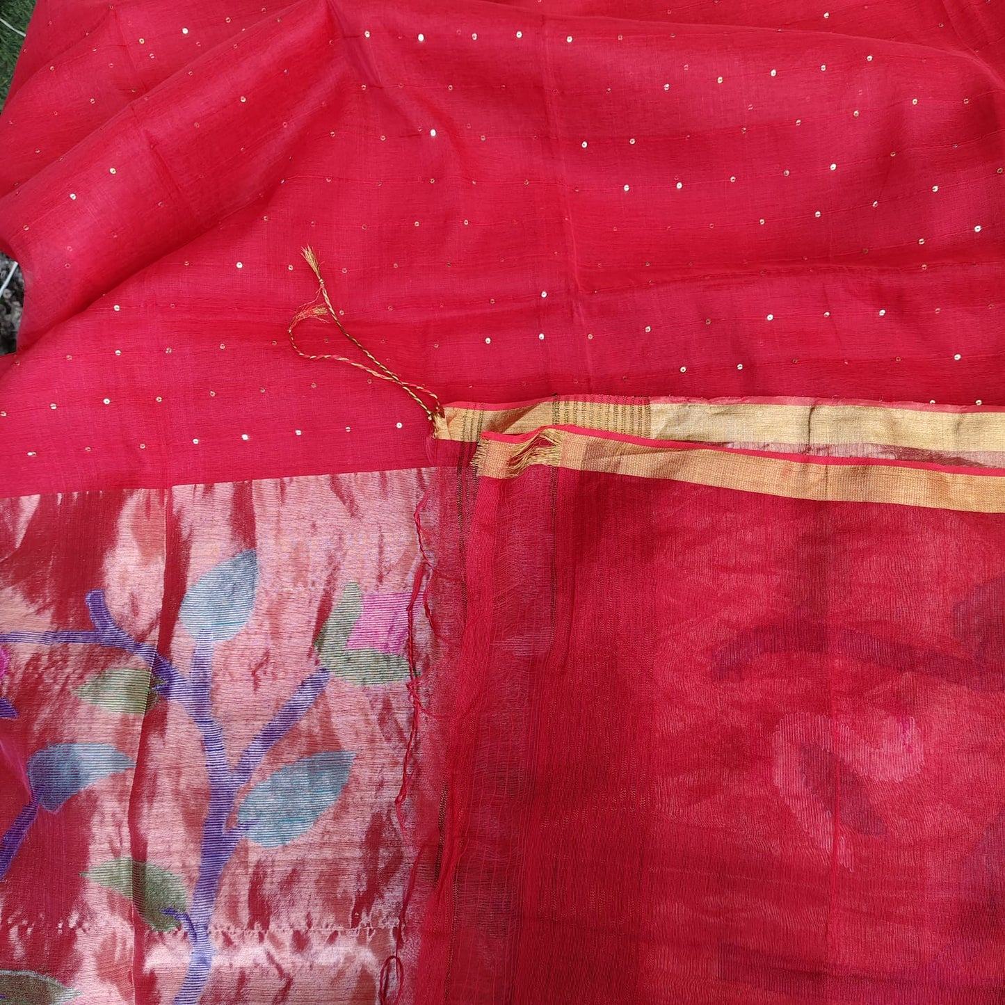 Muslin Jamdani, Paithani -Red