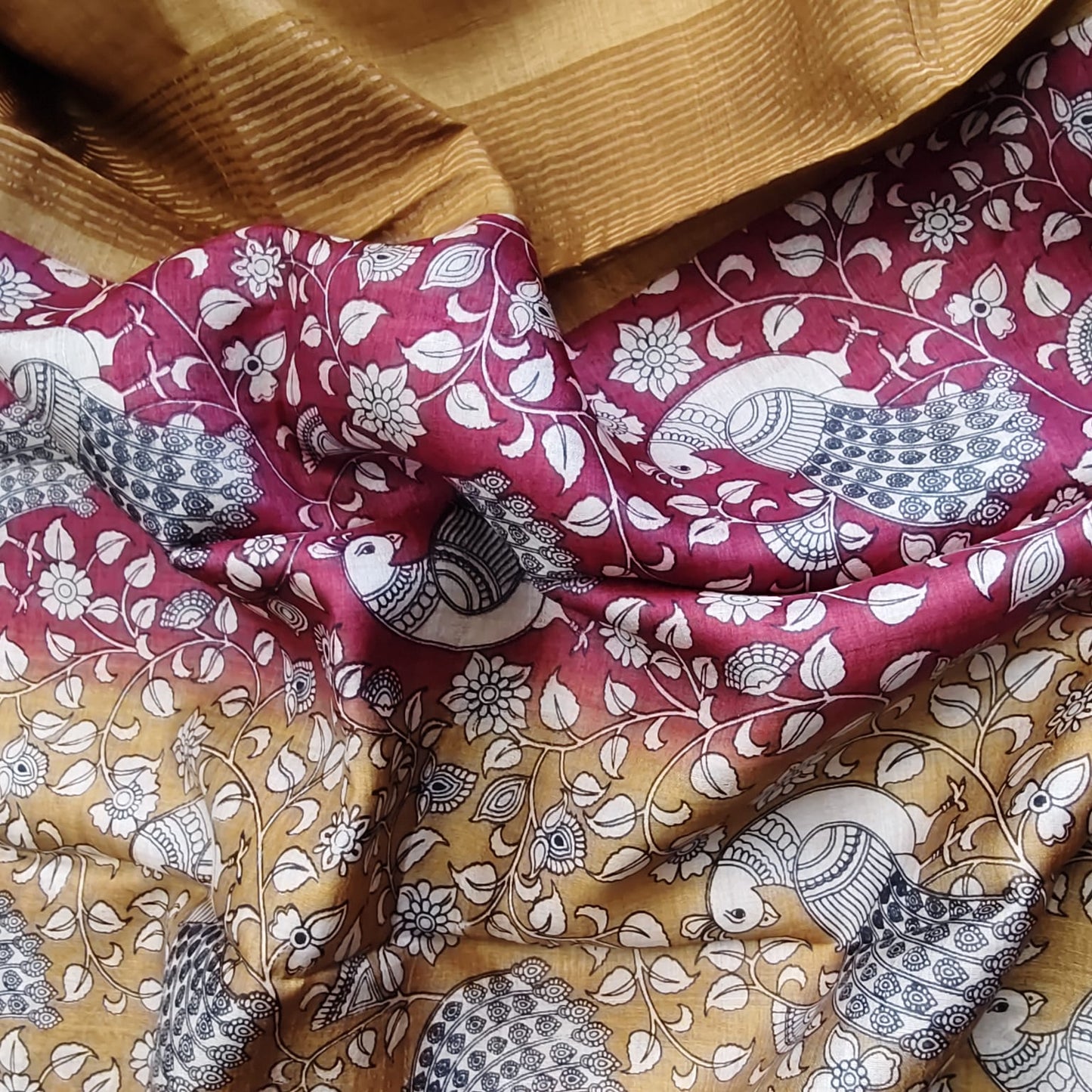 Pure Tussar Silk-Maroon and Golden