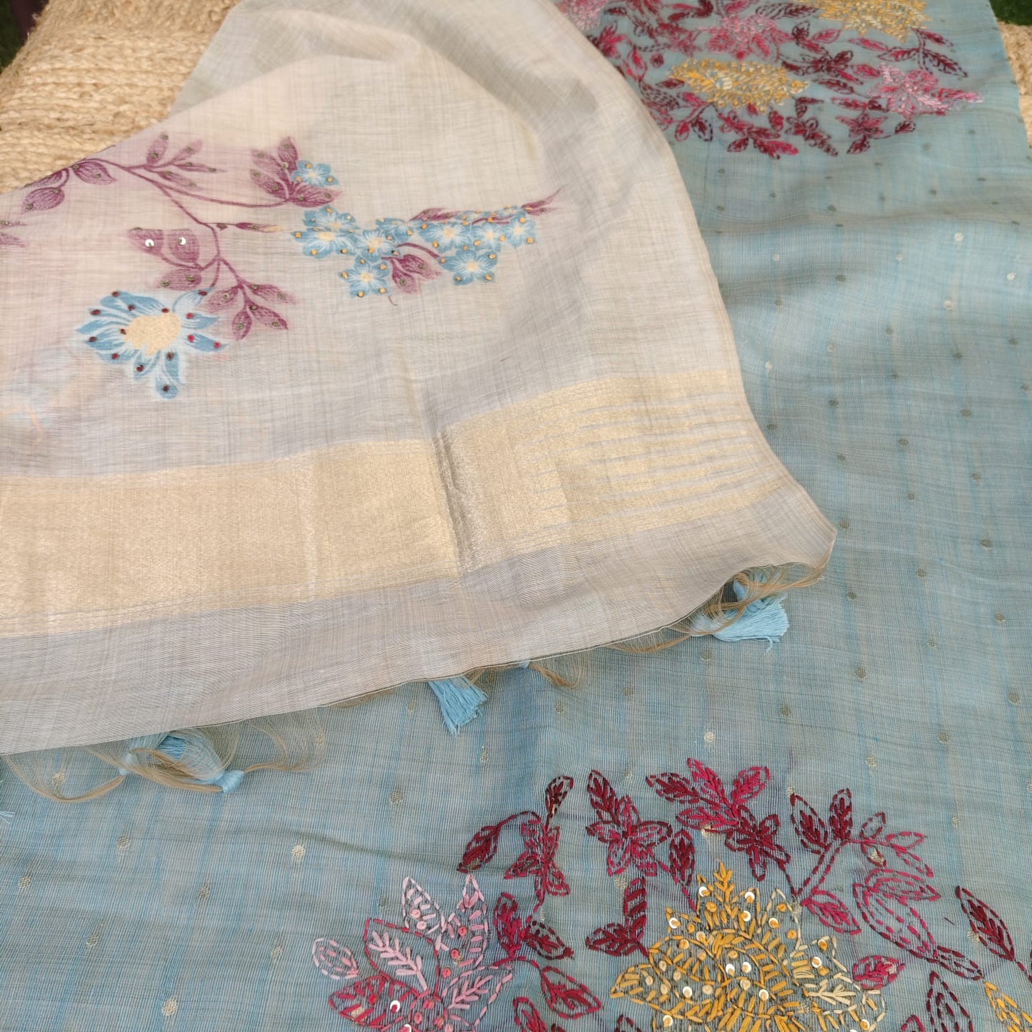 Munga Linen Jamdani Blue