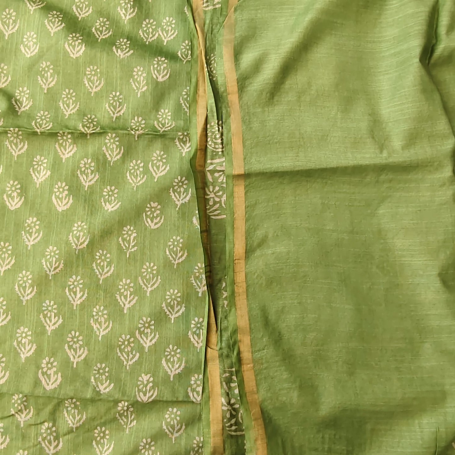 Block Print Chanderi Cotton -Green