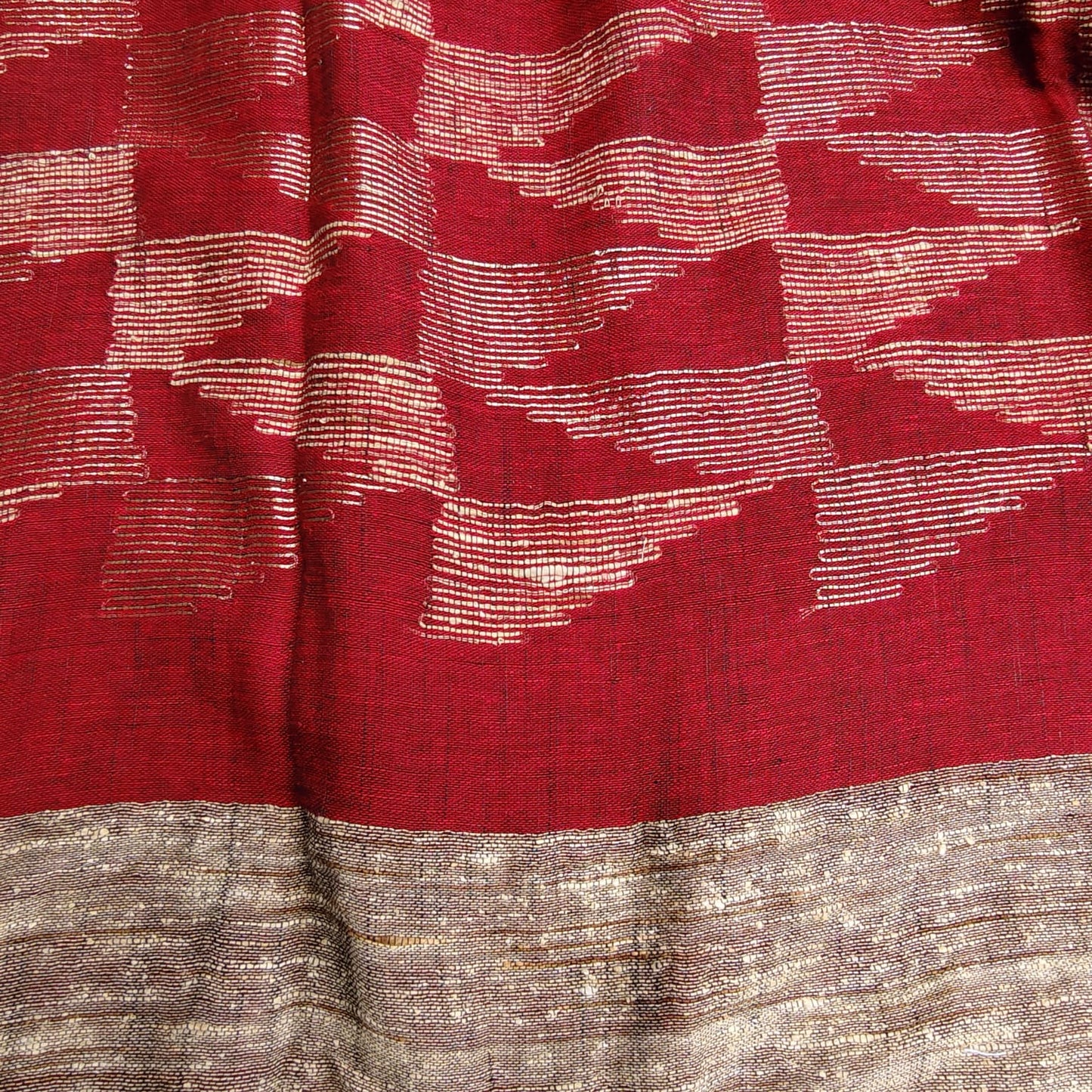 Handwoven Pure Linen by Linen - Maroon Gold
