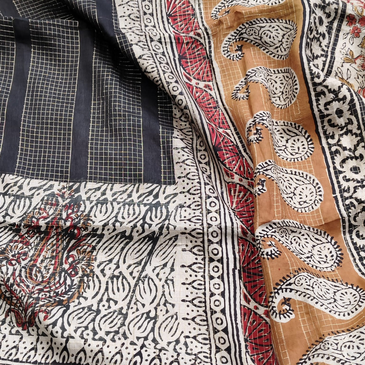 Russian Silk Block Print-Black 02