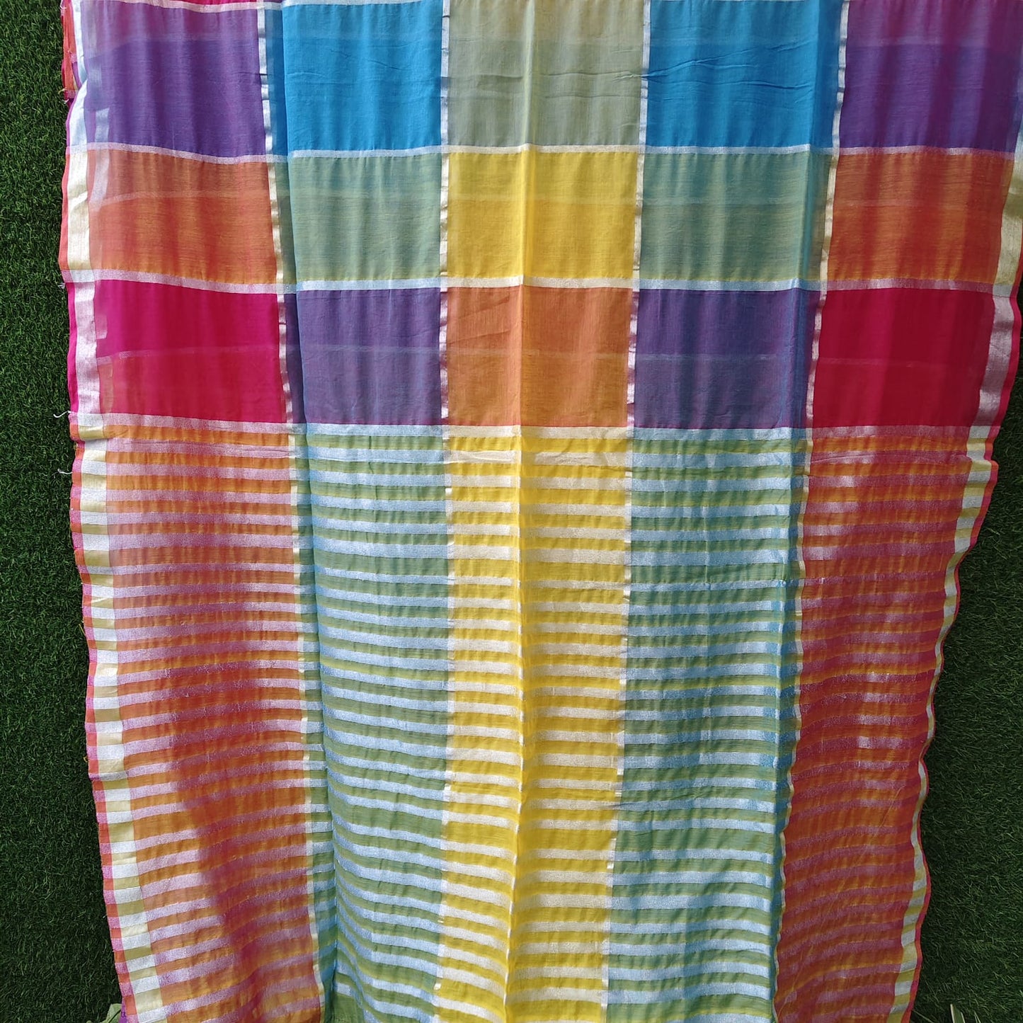 Mull cotton box check, Multi coloured- 01