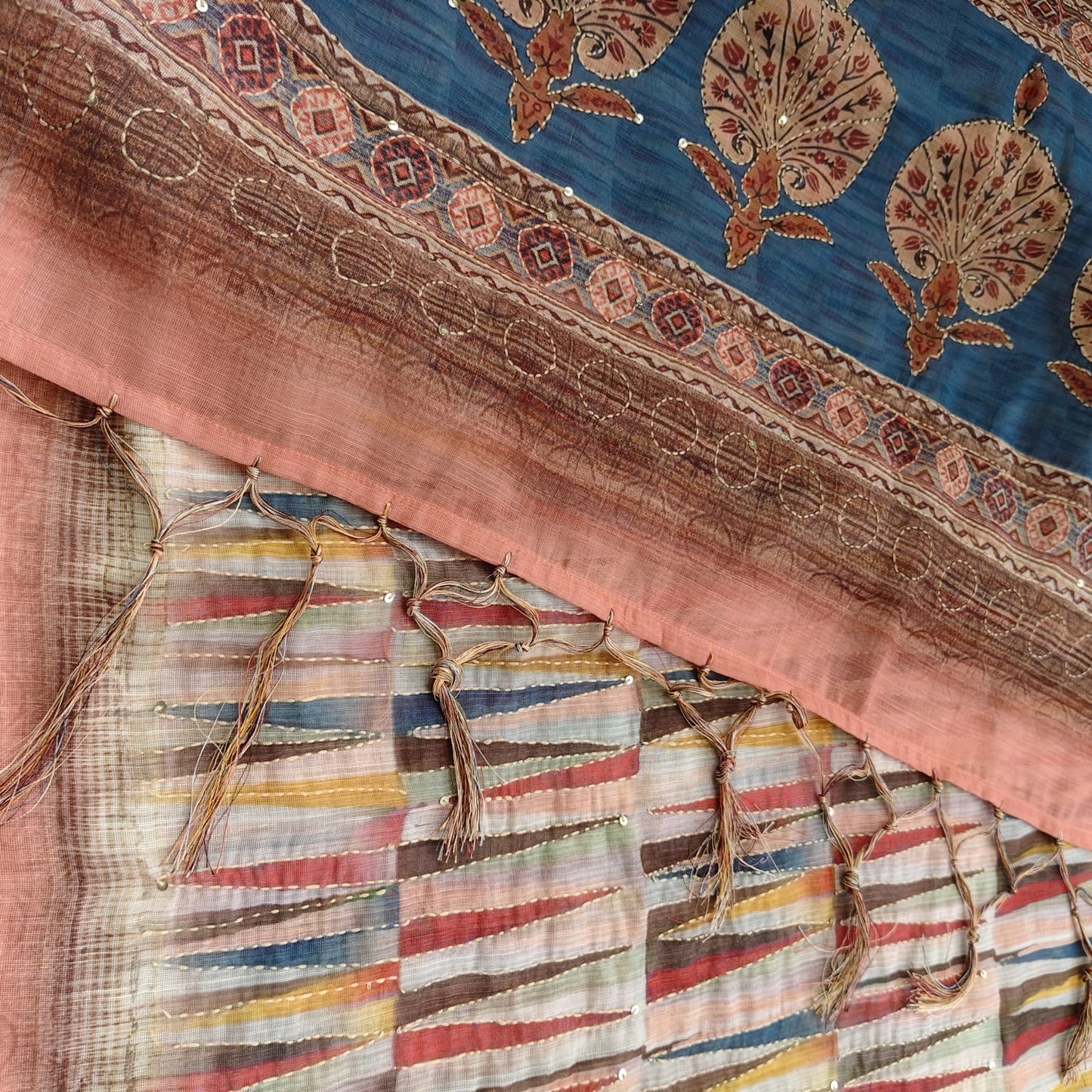 Peach Blue Digital Linen