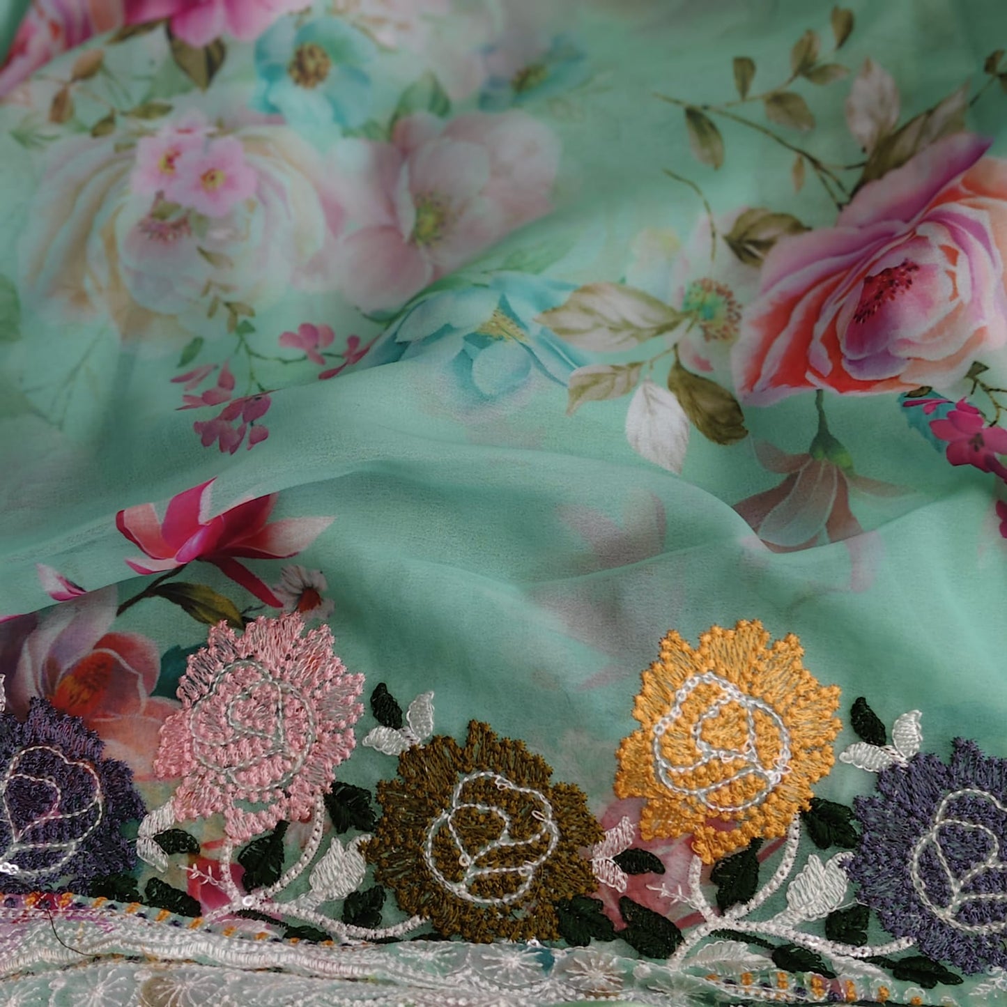 Sea Green Georgette Embroidery