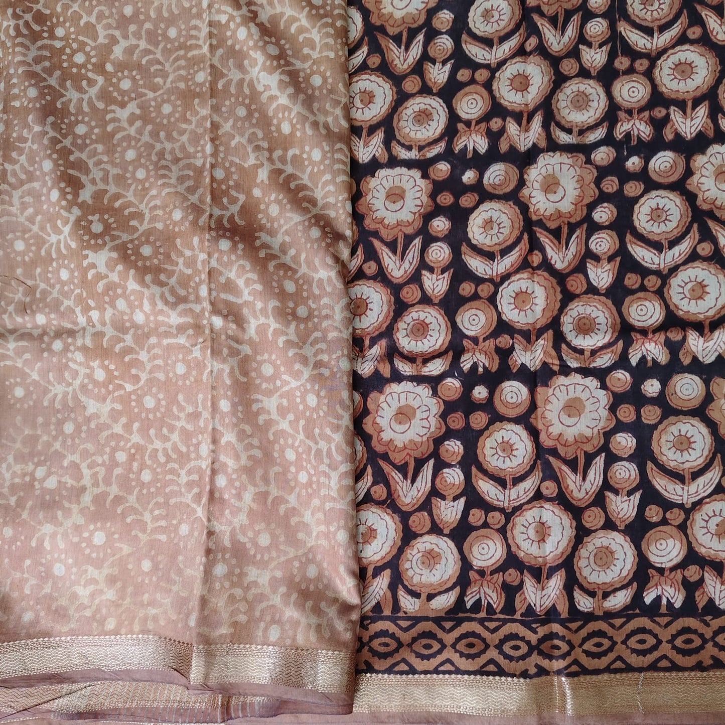 Block Print Chanderi Silk- Deep Brown- Chiku