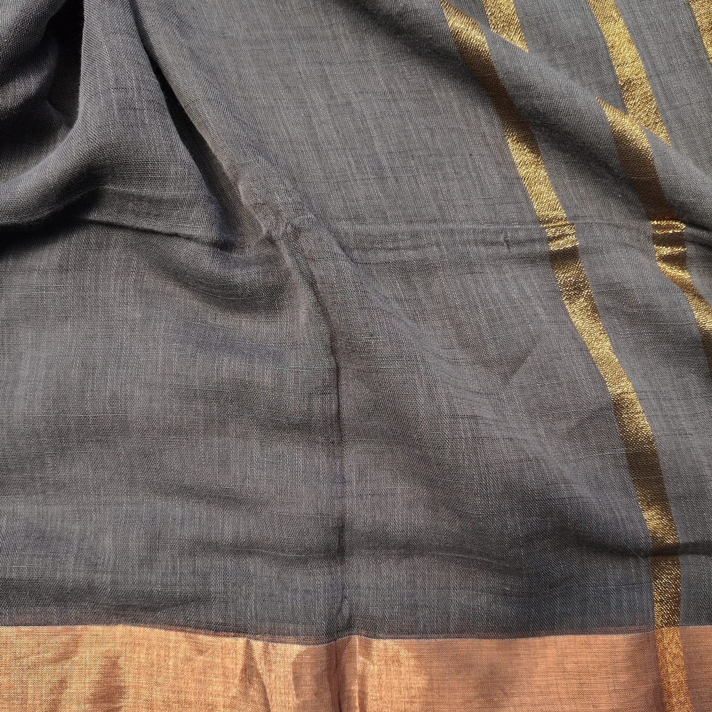 Linen with Zari Stripes -Slate Gray