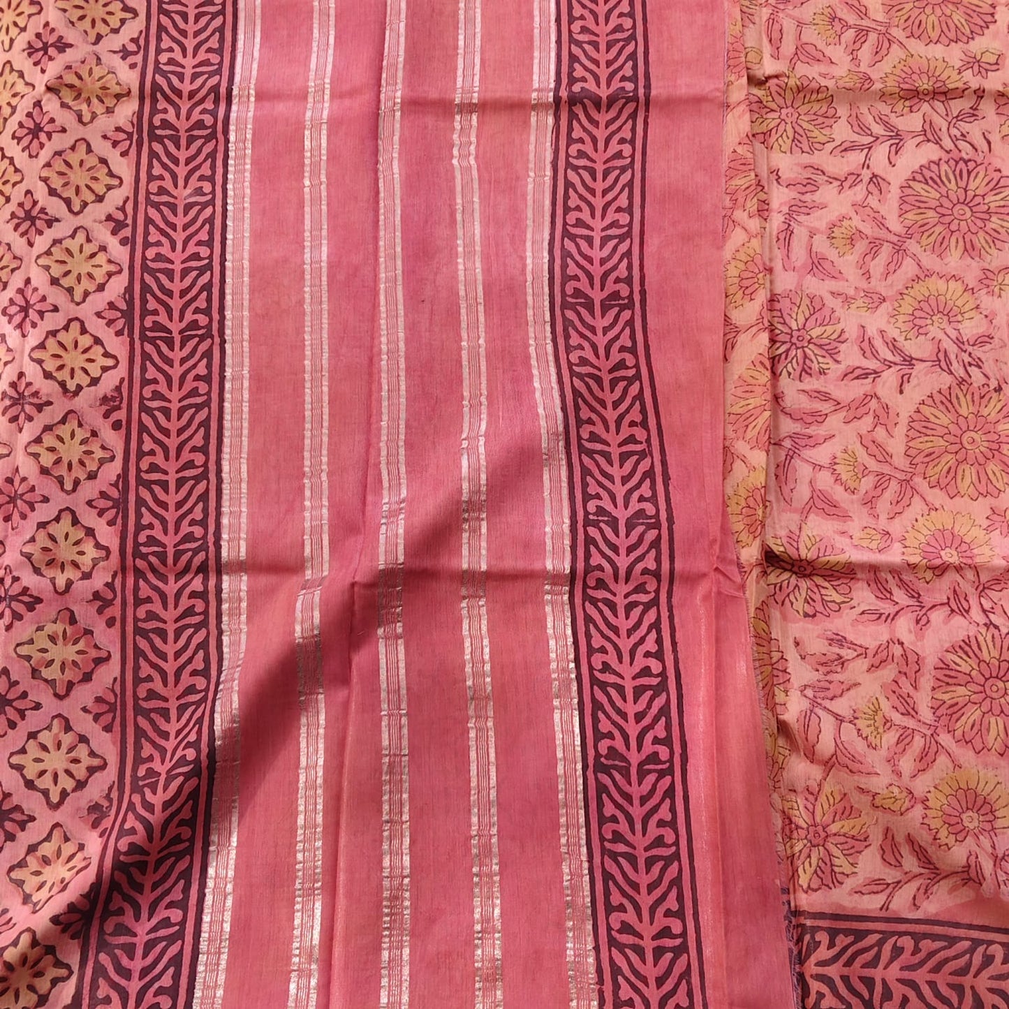 Block Printed Chanderi Silk-Terracotta Peach