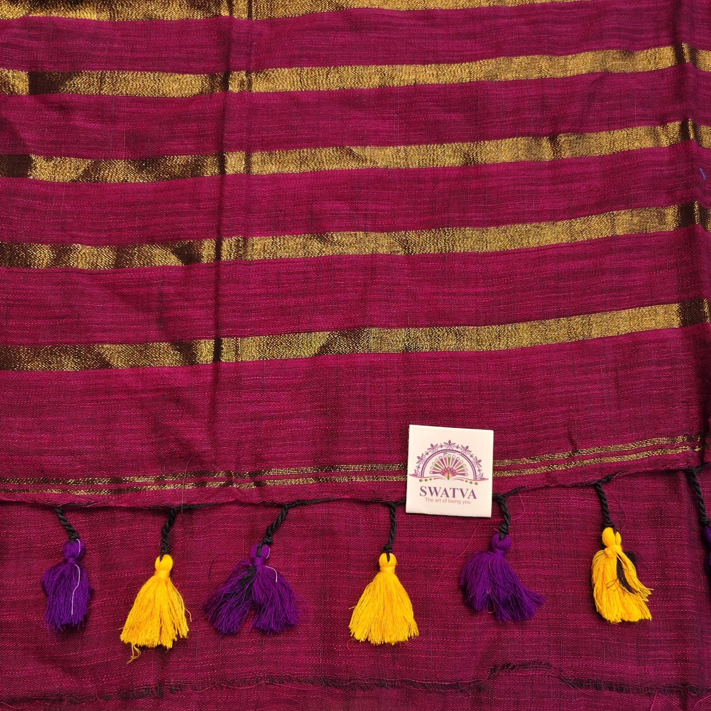 Linen with Zari Stripe - Wine