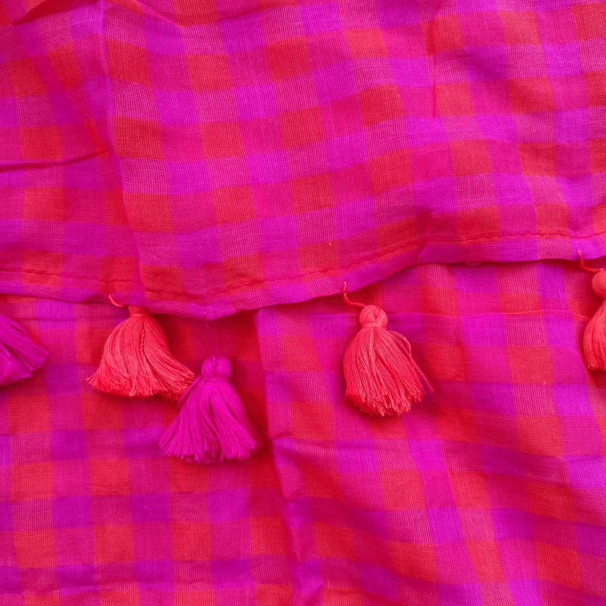 Mul Cotton -Orange Magenta Checks