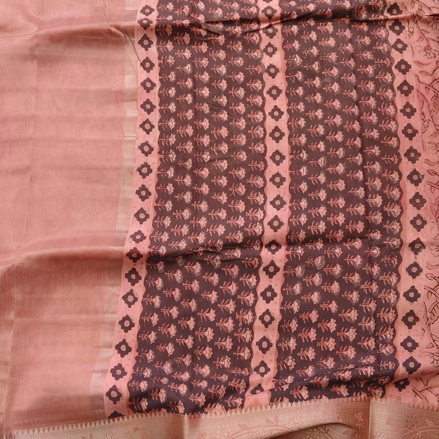 Block Printed Chanderi Silk-Burnt Peach