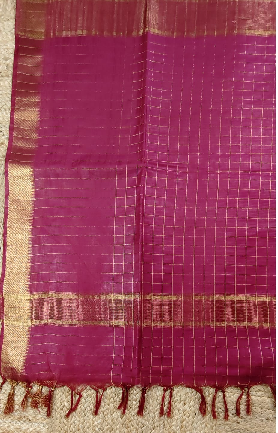 Maheshwari Silk- Zari Checks, Maroon
