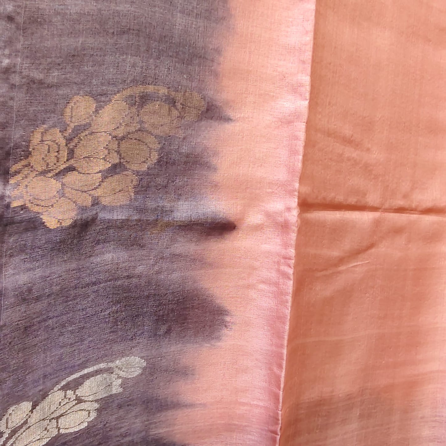 Pure Tussar Silk- Peach and Gray