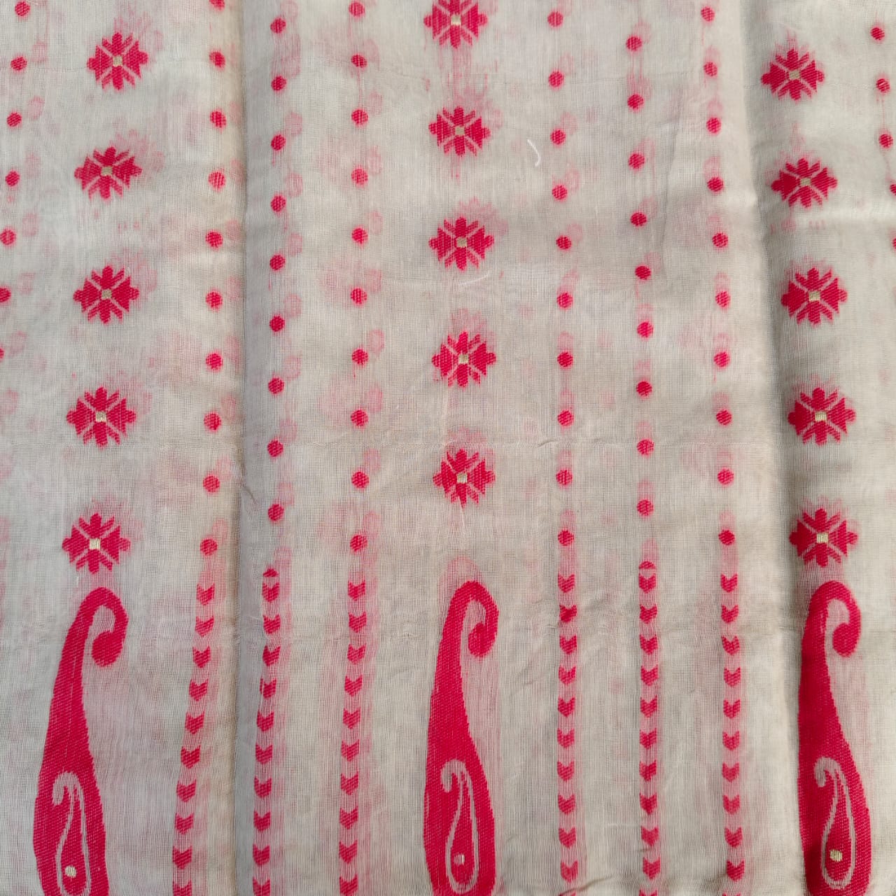 Beige Red Cotton Jamdani