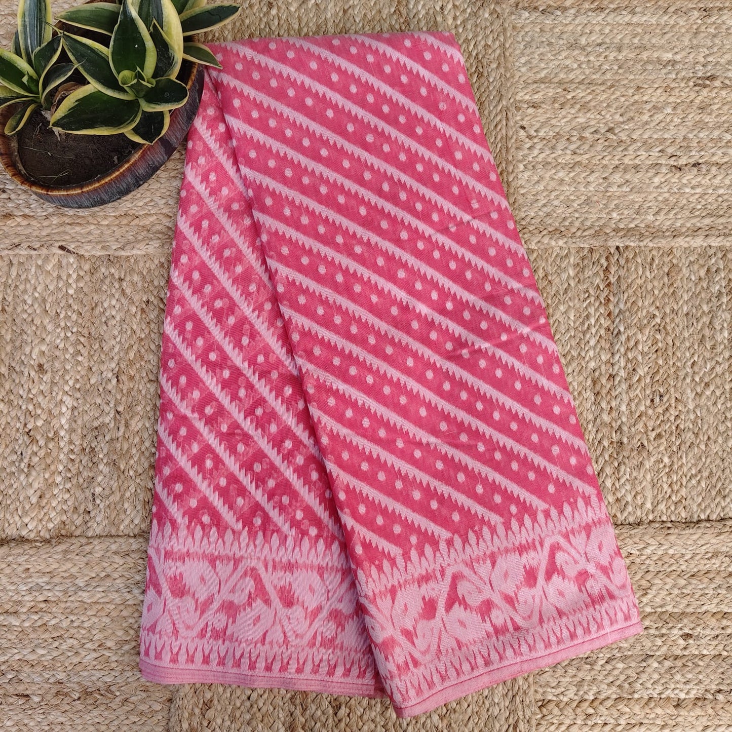 Peach Cotton Jamdani