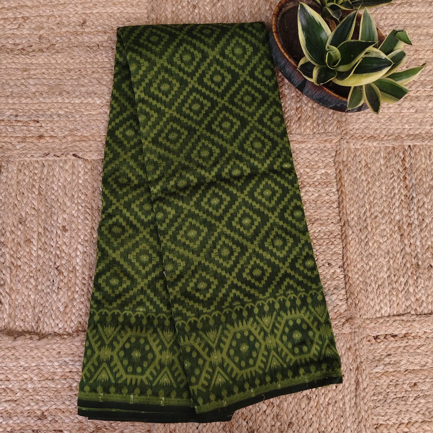 Mehndi Green Cotton Jamdani