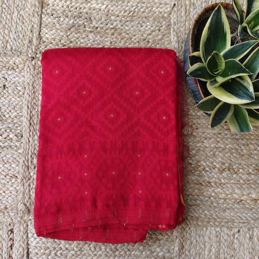 Crimson Red Cotton Jamdani