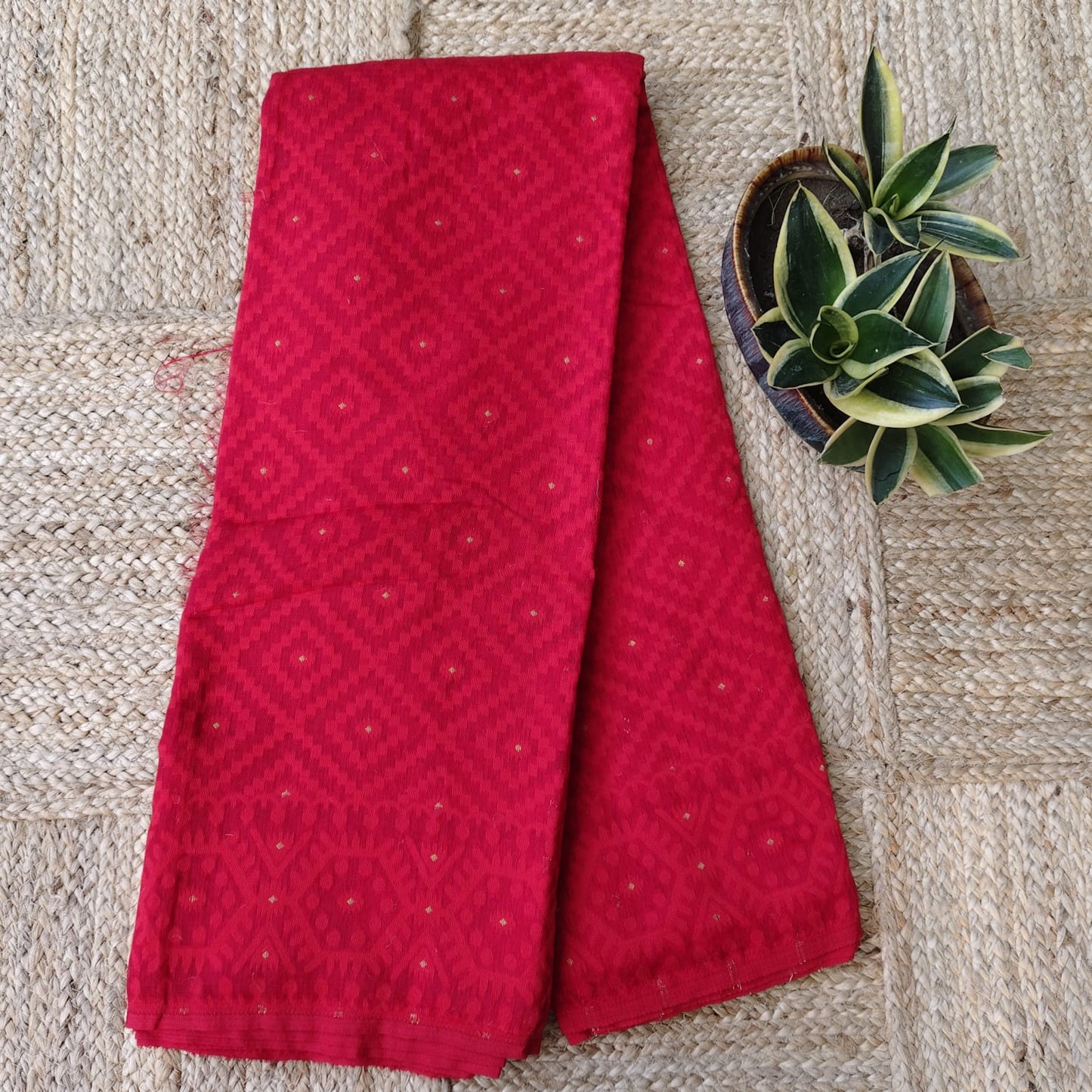 Crimson Red Cotton Jamdani