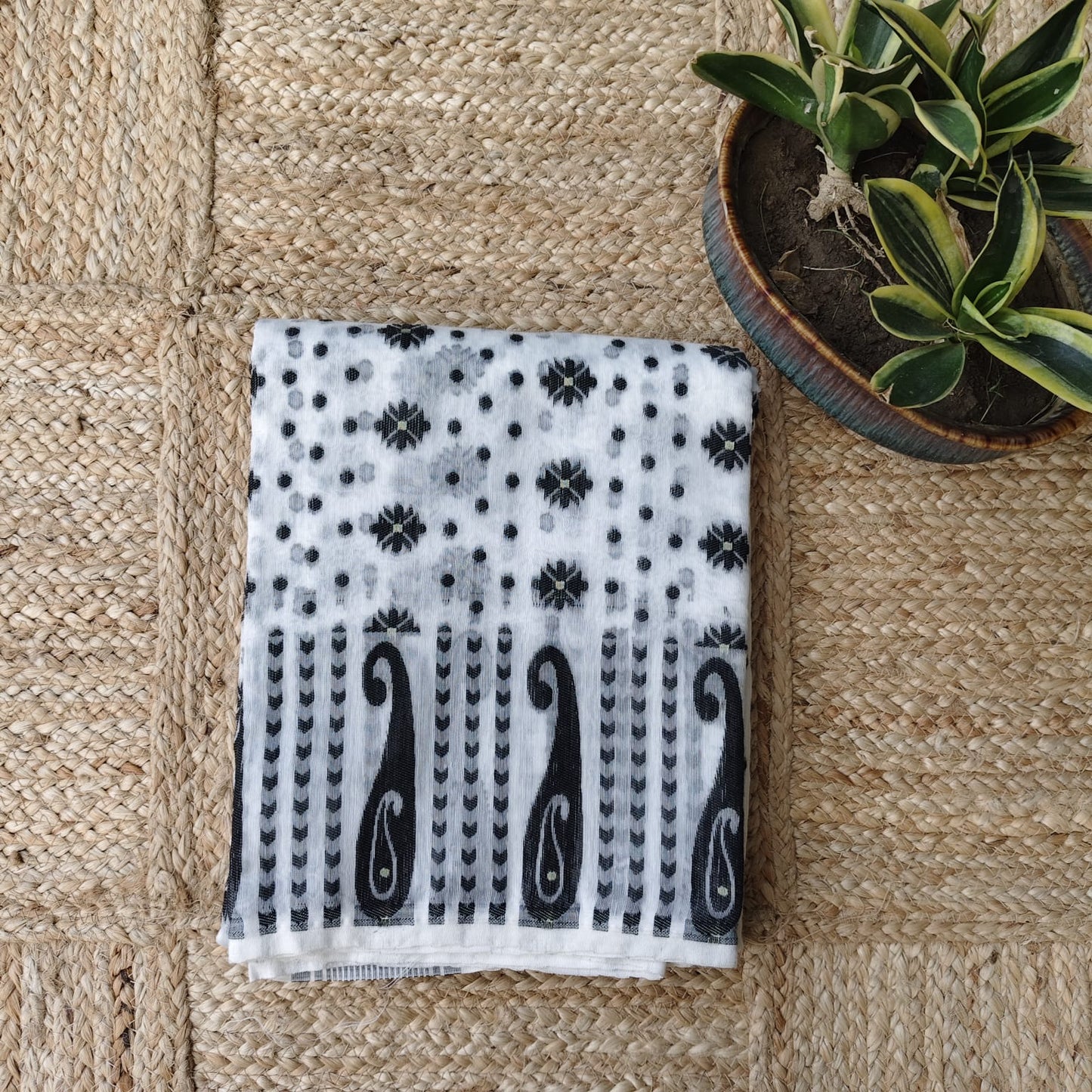 White Black Cotton Jamdani