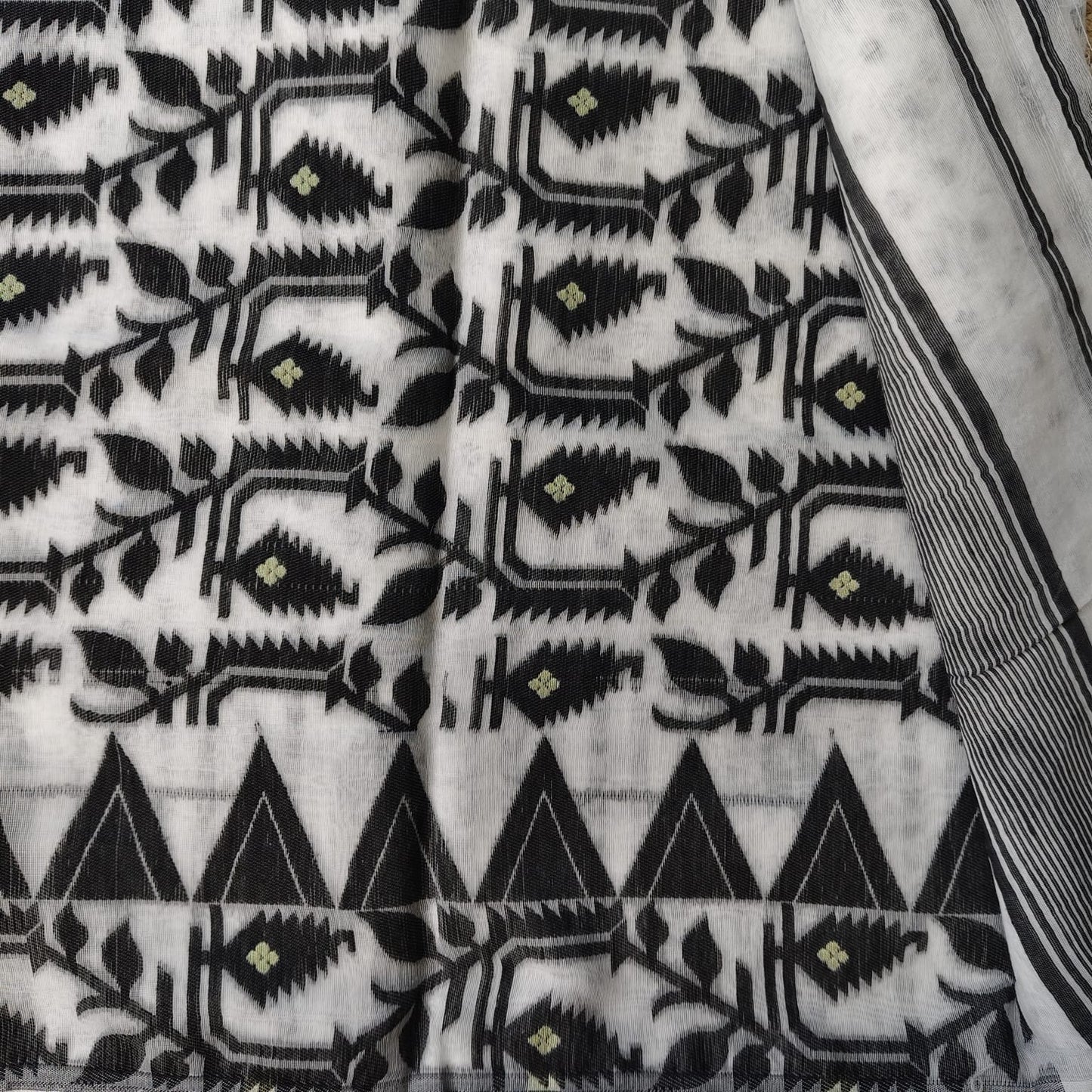 White Black Cotton Jamdani