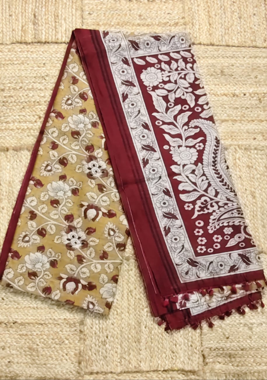 Jute Cotton Kalamkari- Mustard