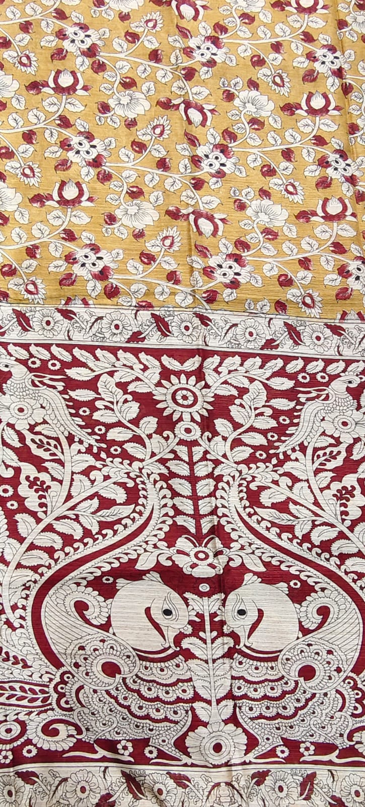 Jute Cotton Kalamkari- Mustard