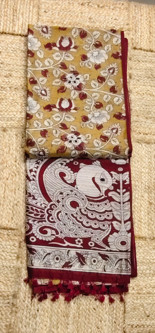 Jute Cotton Kalamkari- Mustard