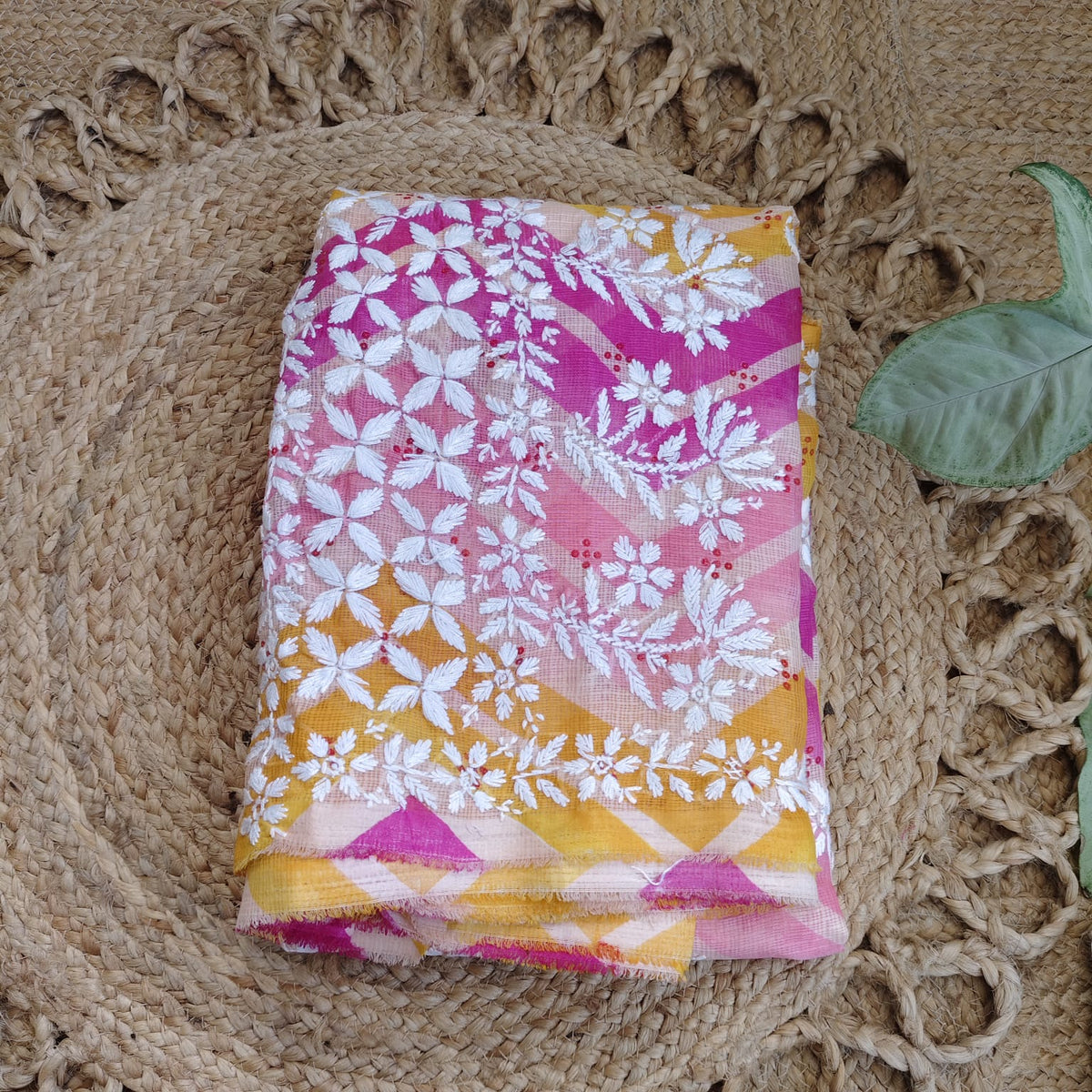 Lahariya Chikankari - Pink Orange