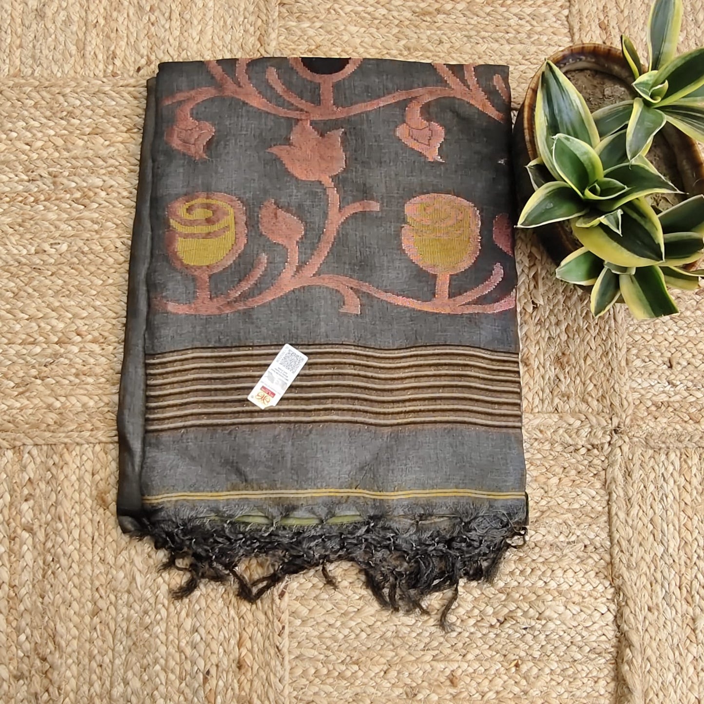 Handwoven Pure Tussar Charcoal Gray