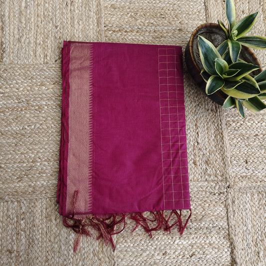 Maheshwari Silk- Zari Checks, Wine