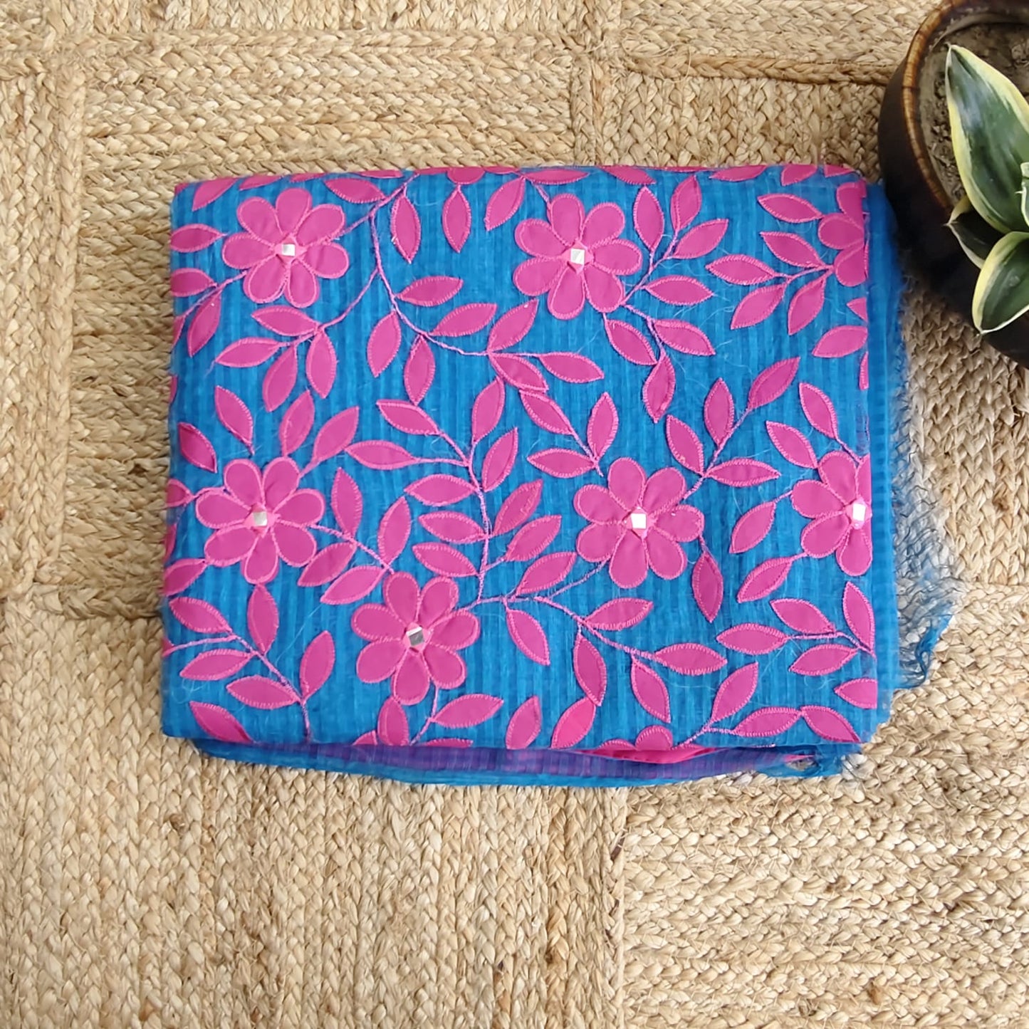 Resham Kota Applique- Blue, Pink