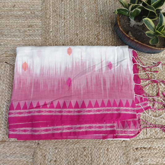 Handwoven Bengal Cotton -White-Pink