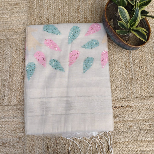 Tissue  Muslin Jamdani-Golden Biege