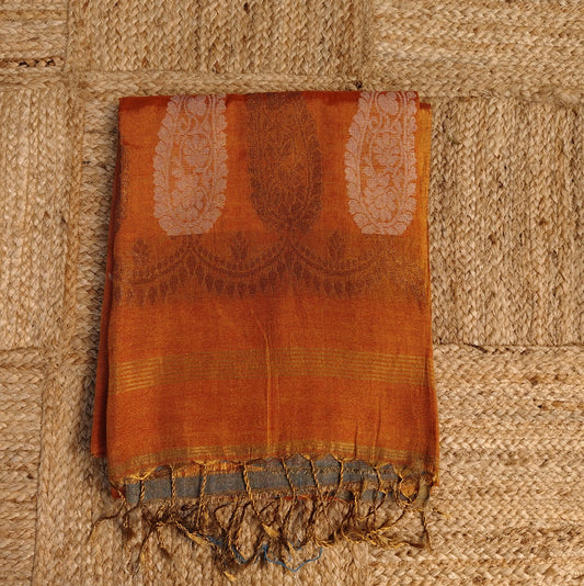 Pure Tissue Linen Banarasi, Rust