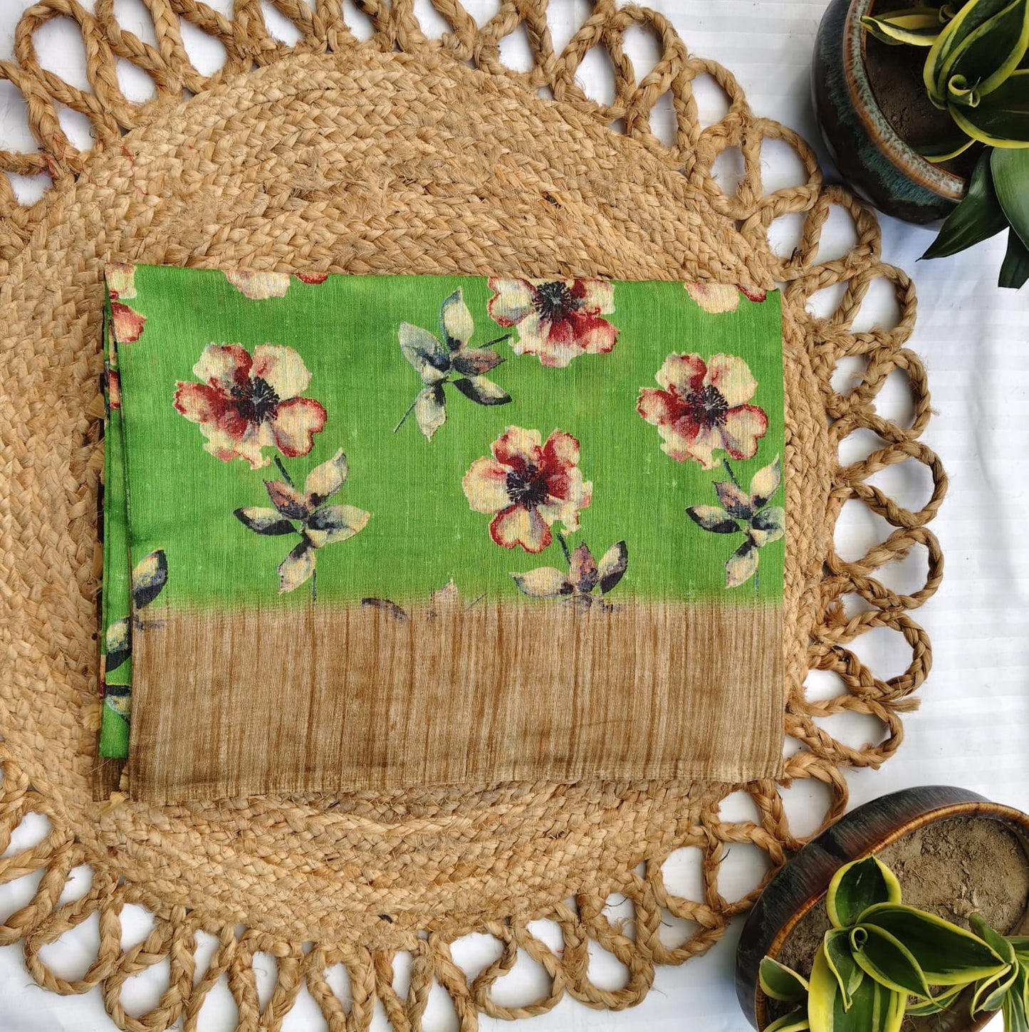 Jute Cotton-Floral Green