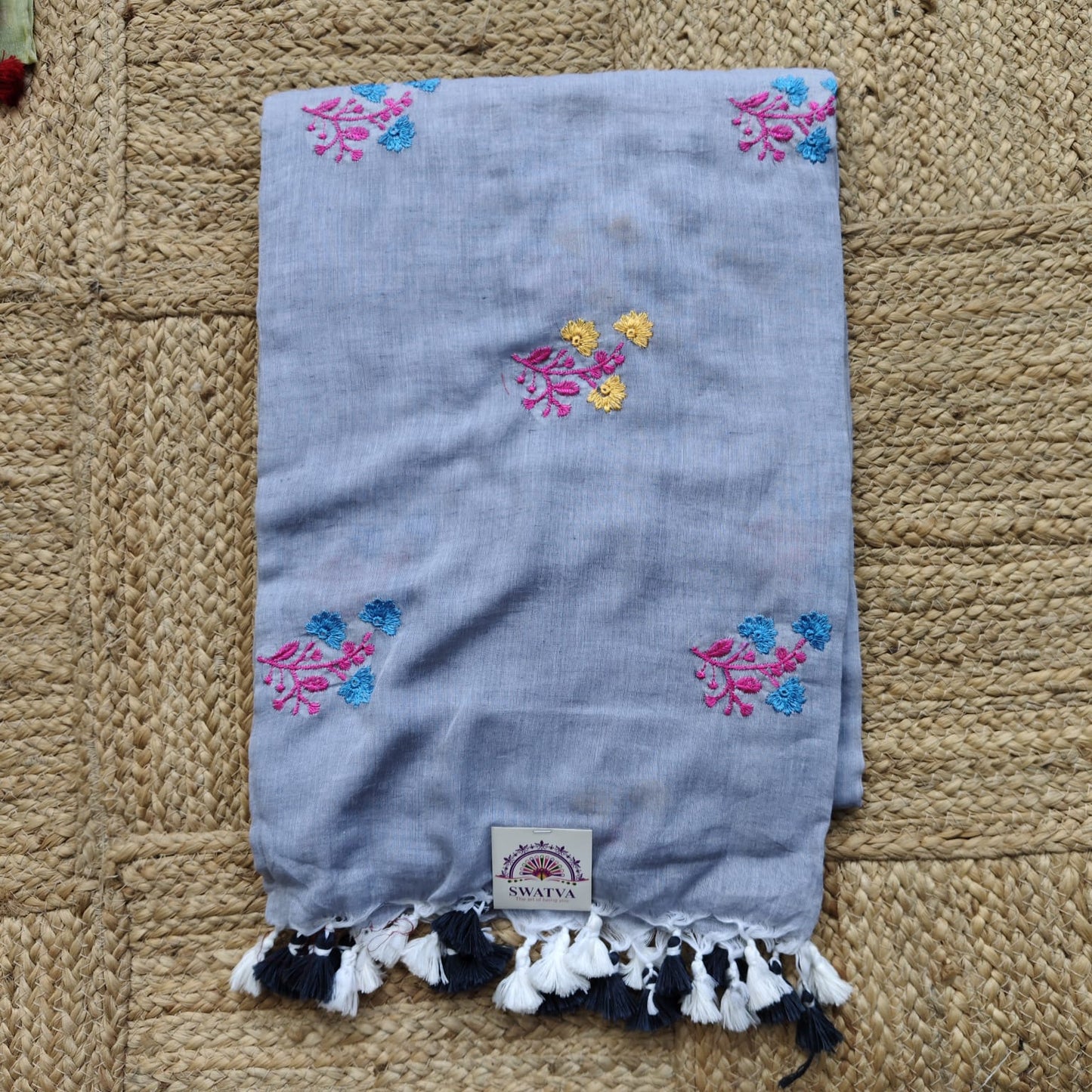 Mul Cotton Embroidery-Sky Blue