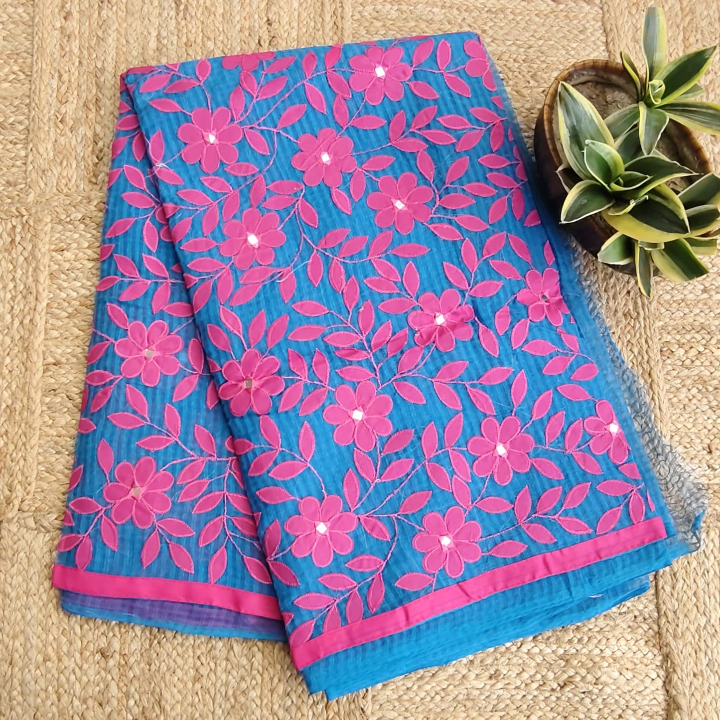 Resham Kota Applique- Blue, Pink