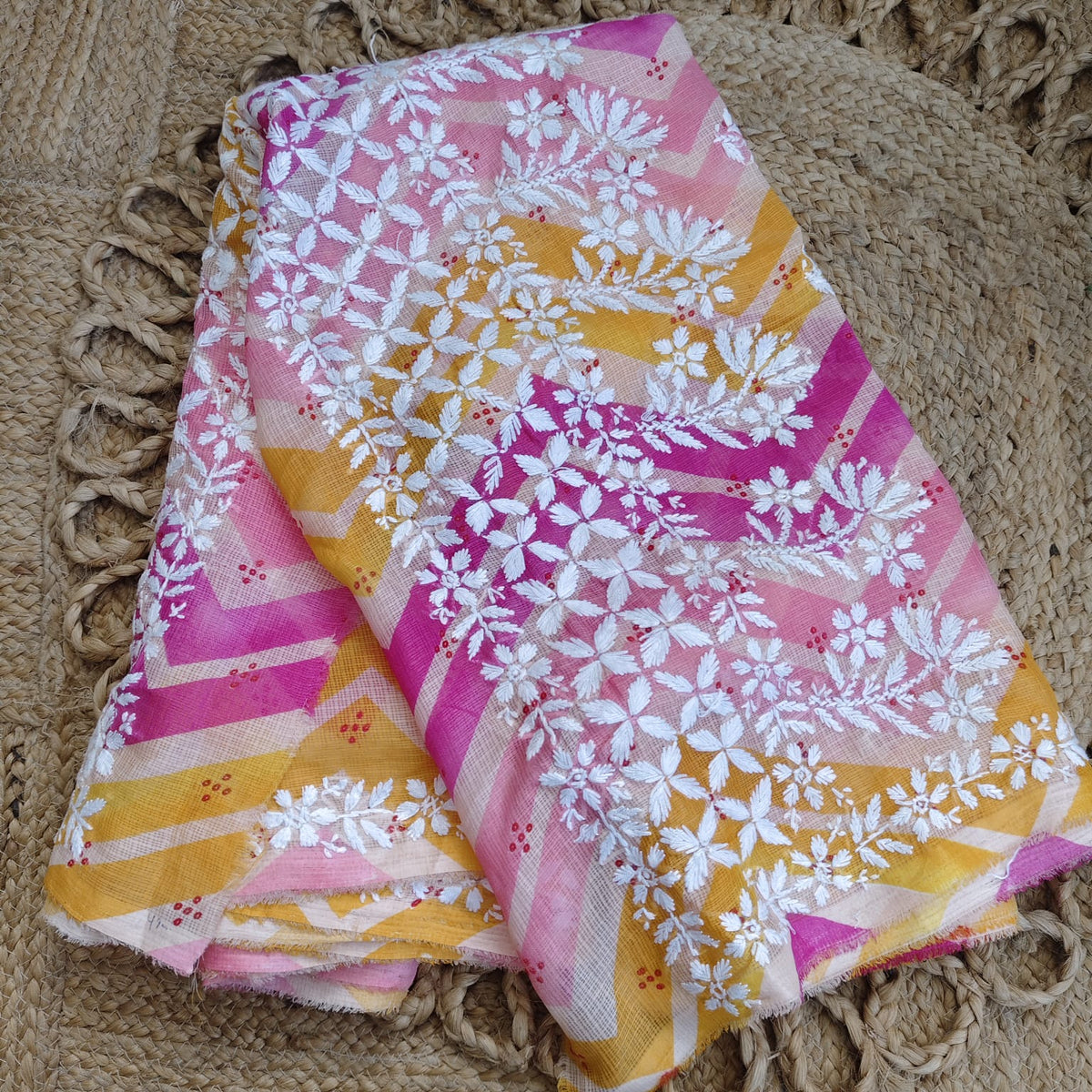 Lahariya Chikankari - Pink Orange