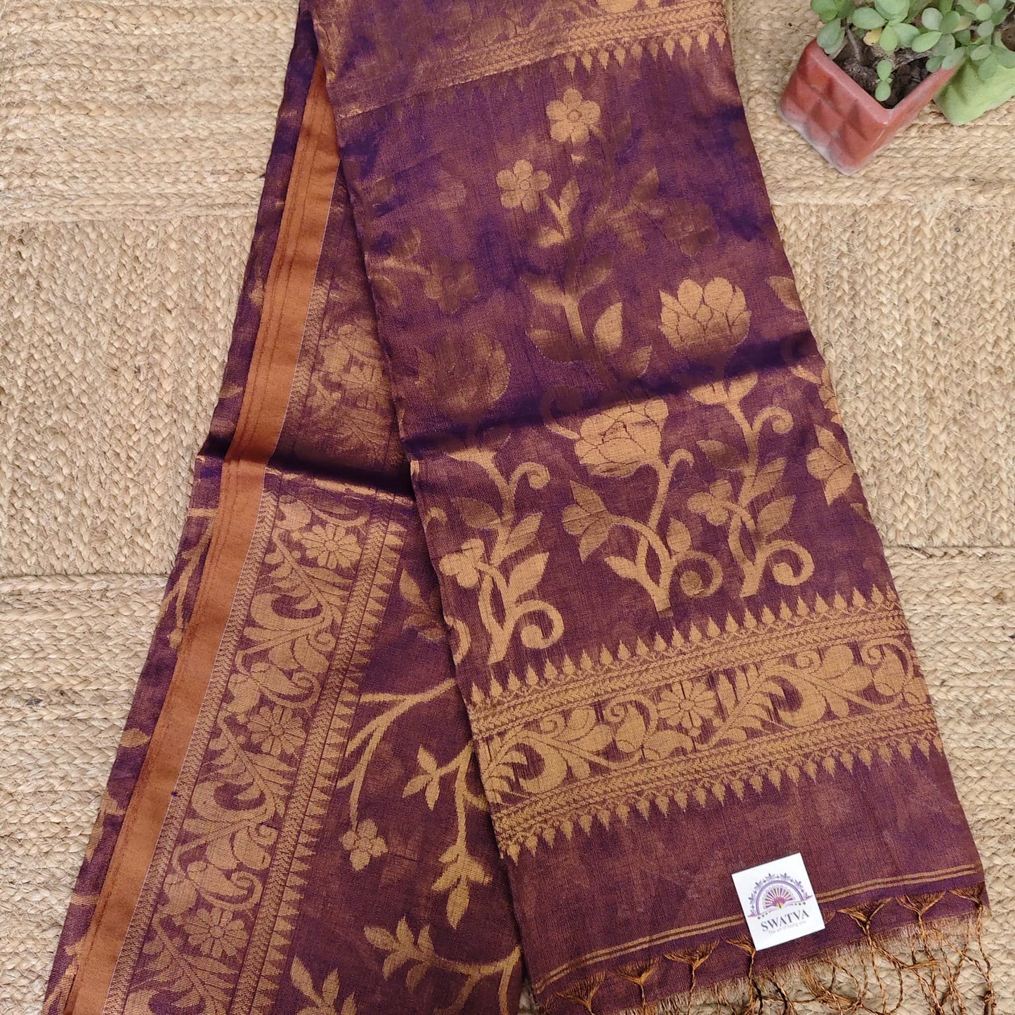 Tissue Linen Jamdani -Wine