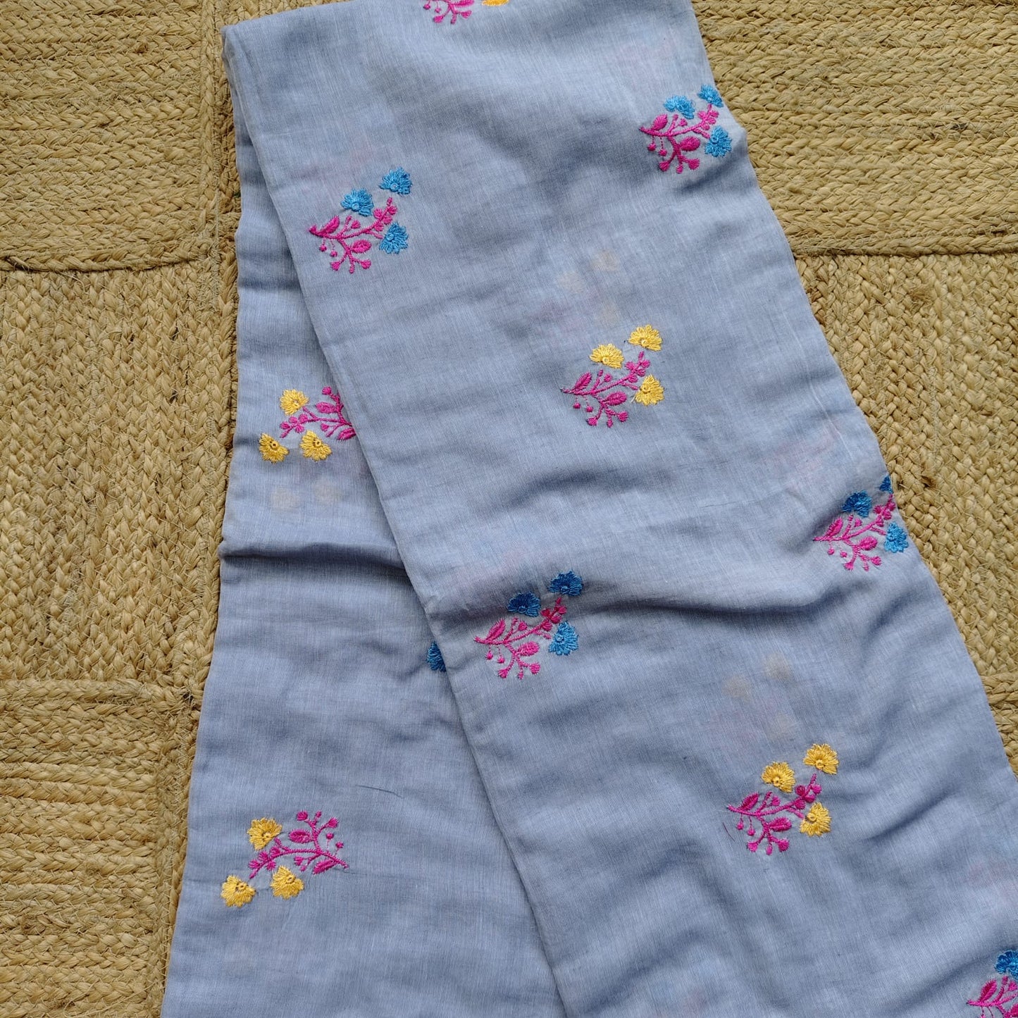 Mul Cotton Embroidery-Sky Blue