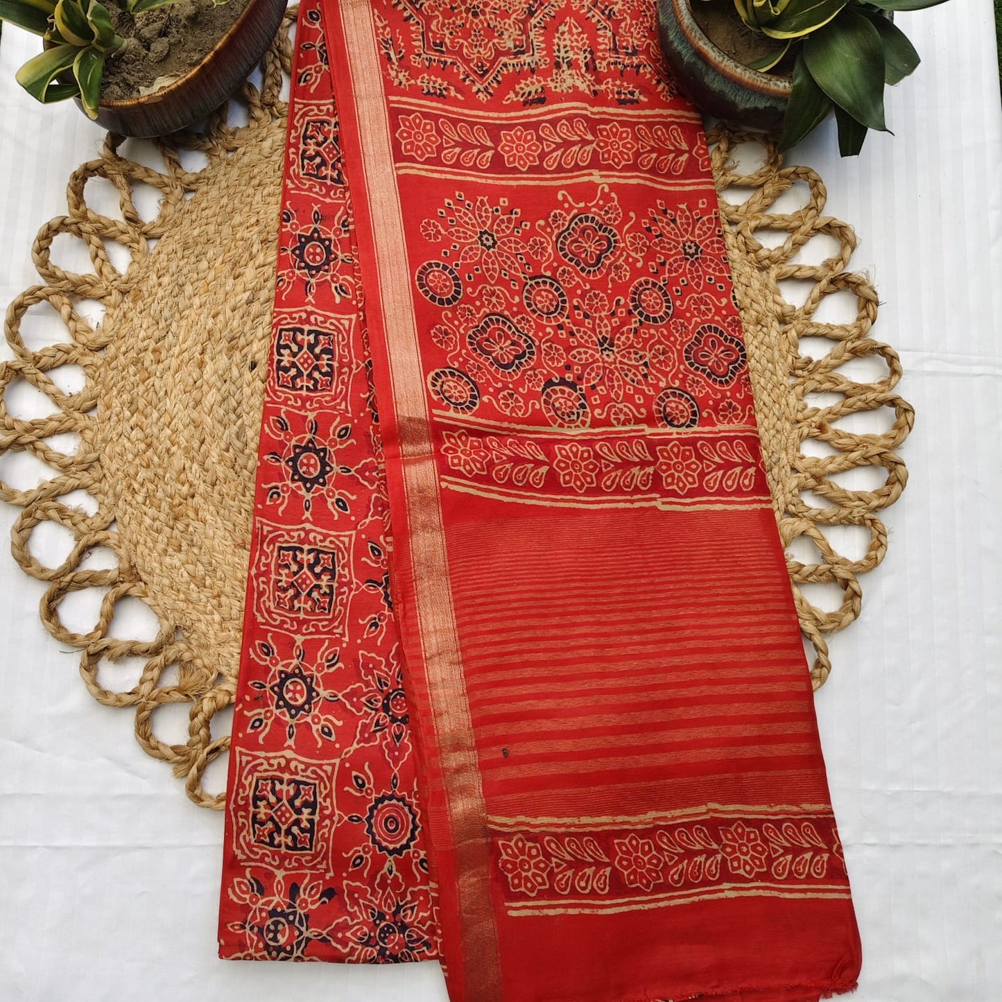 Ajrakh Block Print, Brick Red