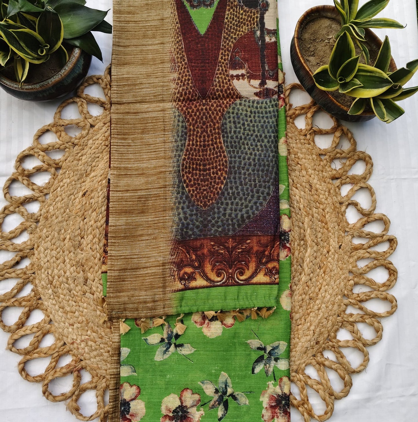 Jute Cotton-Floral Green